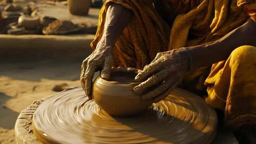 Artisan Shaping Clay on Potter's Wheel