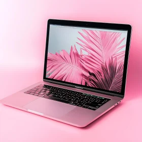Modern Pink Laptop with Tropical Leaf Display