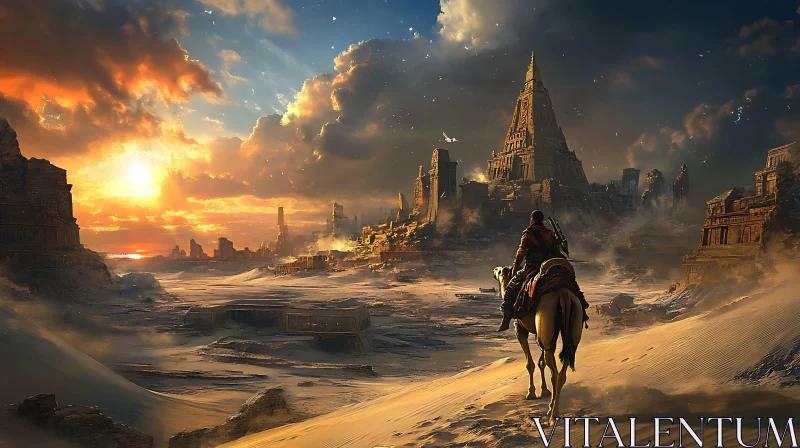 Camel Rider in Desert Landscape AI Image