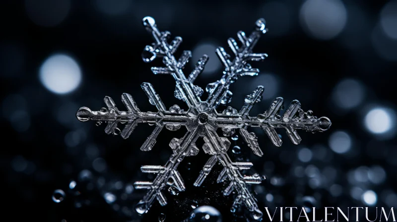 Intricate Snowflake on Black Background: A Dark Silver and Indigo Study AI Image