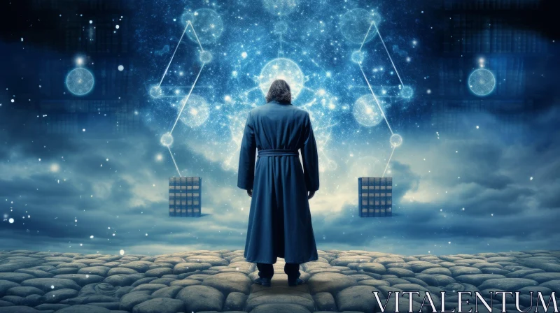 Man in Robes Looking at the Universe: A Surrealistic Masterpiece AI Image