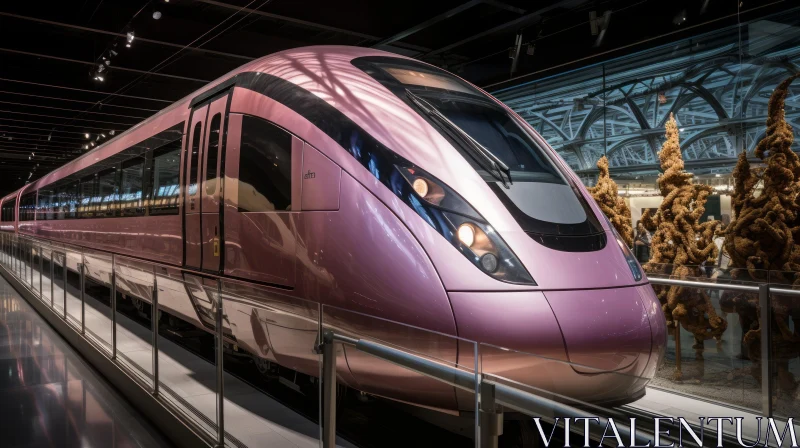 Pink Electric Train in a Liquid Metal-inspired Hall | 500-1000 CE AI Image