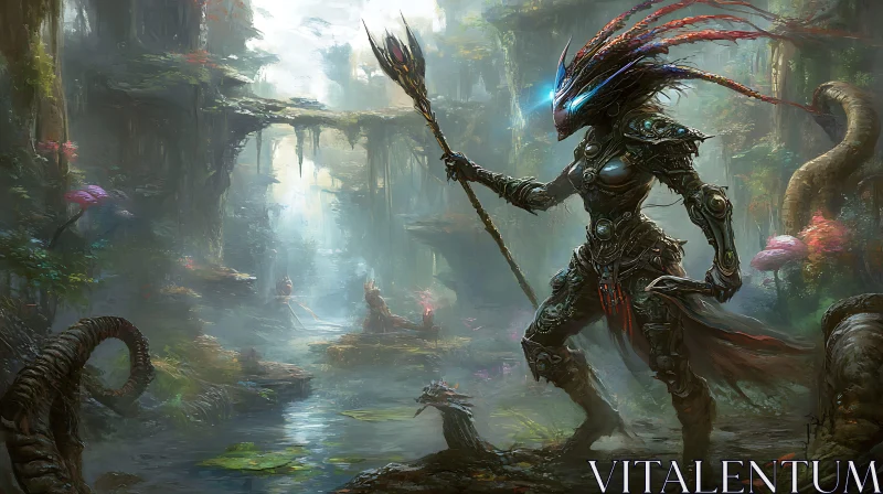 Otherworldly Warrior in Dreamlike Landscape AI Image