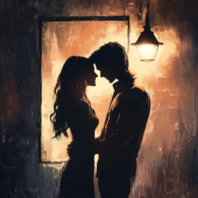 Silhouetted Couple in Love