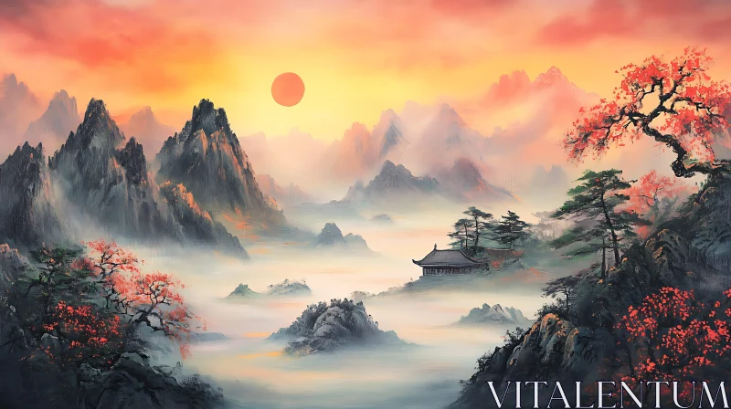 AI ART Misty Mountains and Sunrise Art