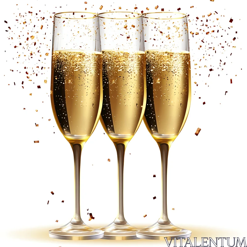 Festive Champagne Toast with Golden Confetti AI Image