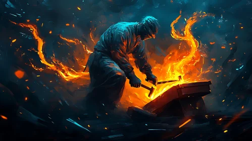 Blacksmith in Fiery Forge Artwork