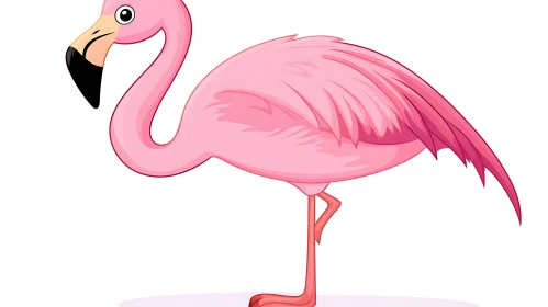 Cartoon Flamingo on White Background