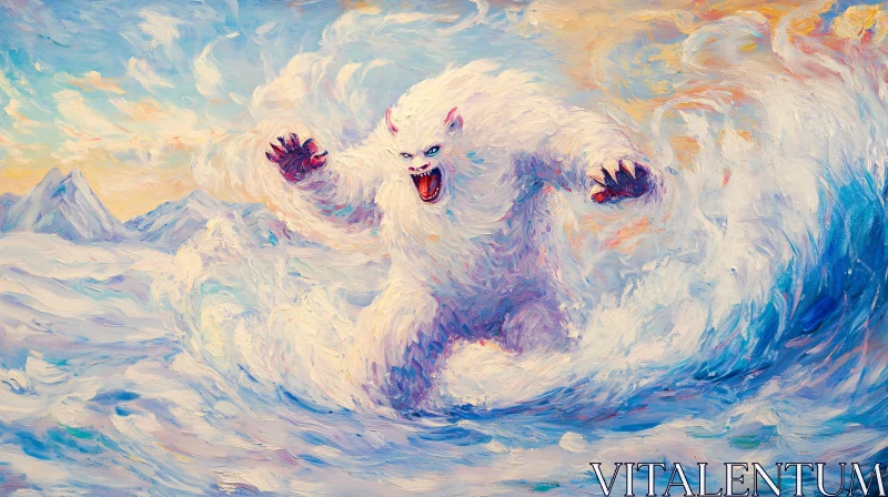 AI ART White Fur Monster in the Snow