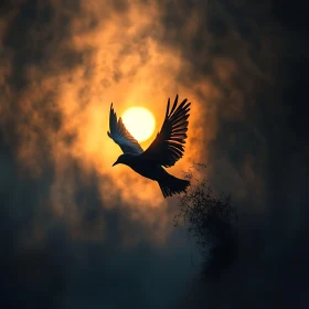 Raven's Flight at Dusk