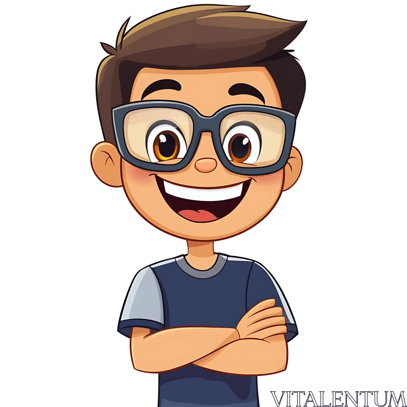 AI ART Smiling Cartoon Boy with Arms Crossed