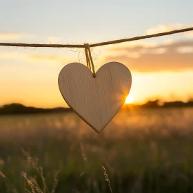 Wooden Heart Hanging at Sunset