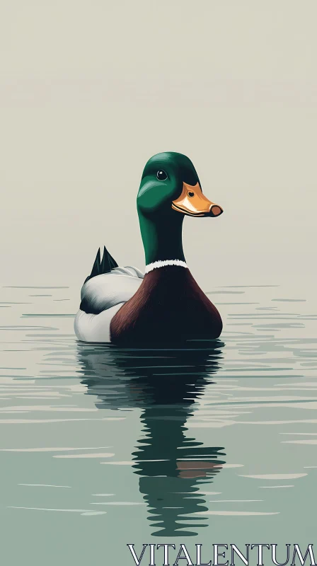 Serene Reflection of a Mallard AI Image