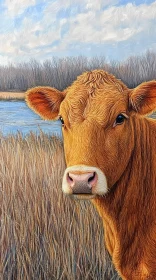 Cow in Tranquil Field