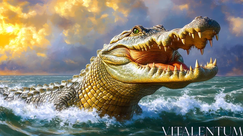 Majestic Crocodile at Sea AI Image