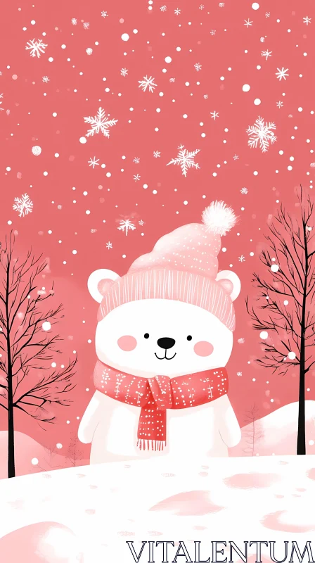 Charming Cartoon Bear in Snow AI Image