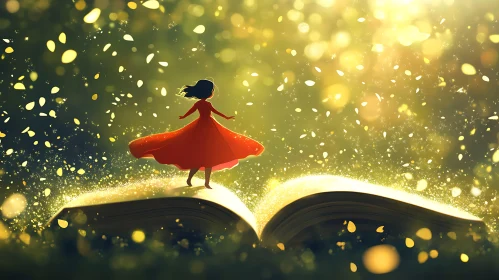 Whimsical Girl Dancing on Open Book