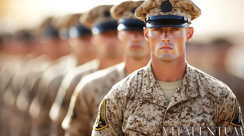 Camouflage Clad Soldiers Standing in Line AI Image