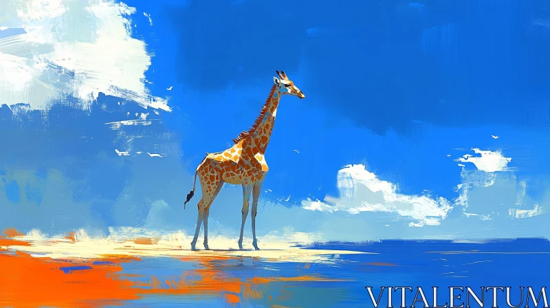 Giraffe in a Blue and Orange Abstract World AI Image