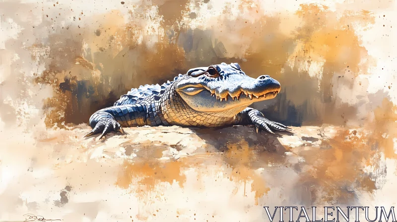 Reptile Artwork on Sunlit Rock AI Image