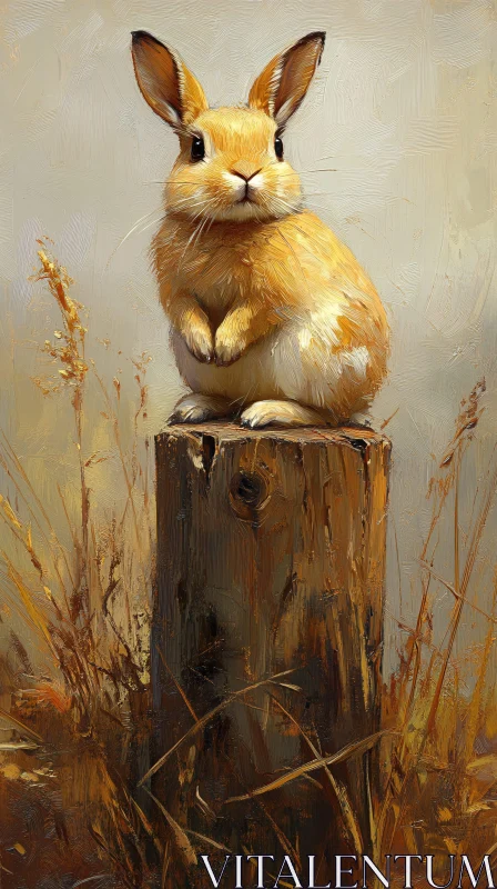 AI ART Adorable Bunny Perched on Wood Art