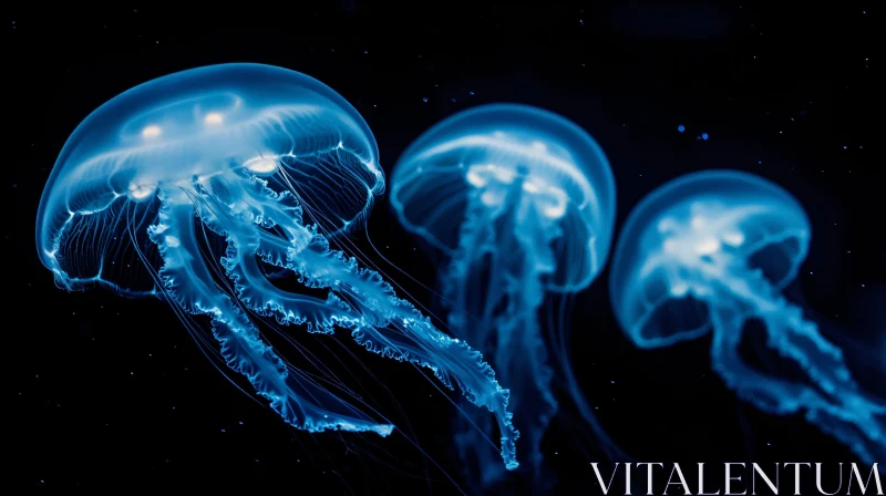 AI ART Bioluminescent Jellyfish in Underwater Scene