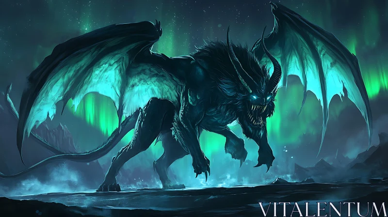 Winged Beast in Northern Lights AI Image