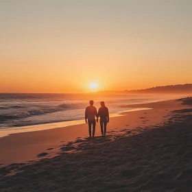 Couple Enjoying Sunset on Sandy Beach