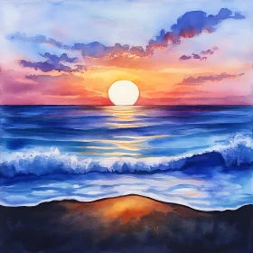 Watercolor Seascape at Sunset