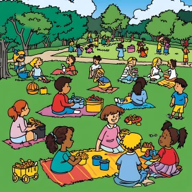 Children's Picnic in a Green Park