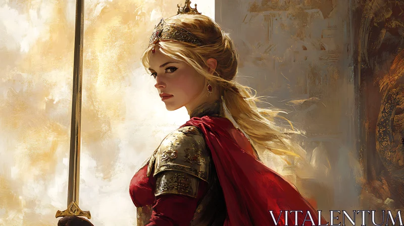 Blonde Queen with Sword in Portrait AI Image