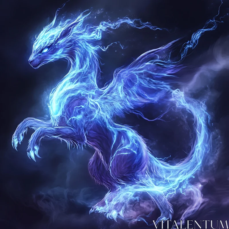 Ethereal Blue Dragon Illustration AI Image