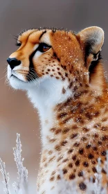 Elegant Cheetah Amidst Snowflakes