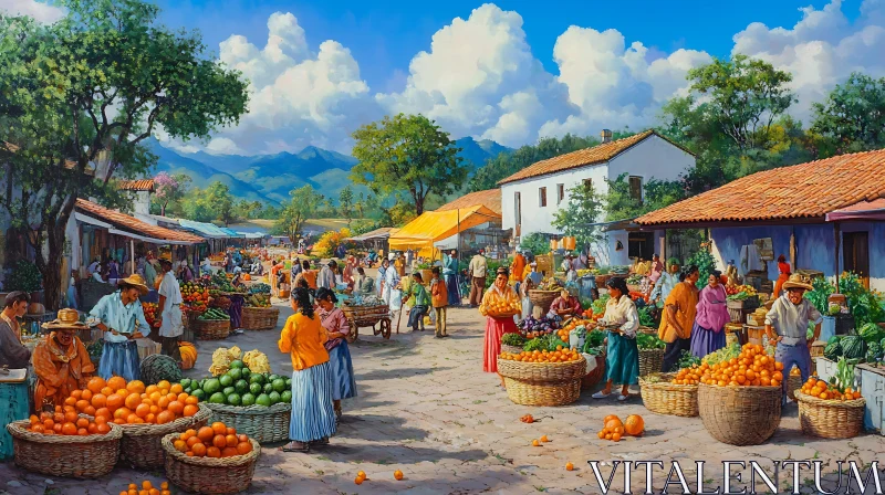 Lively Market Day in the Village AI Image