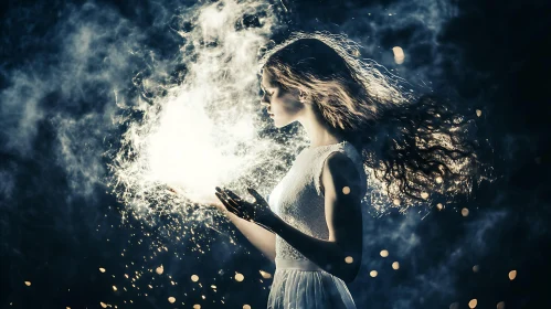 Enchanting Woman Holding Magical Light