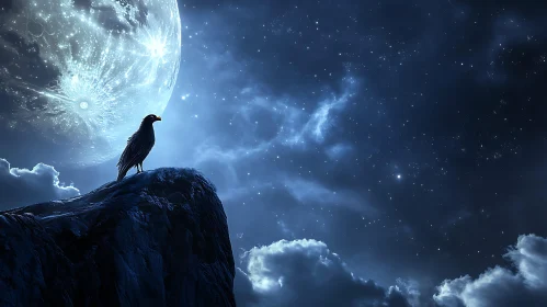 Night Raven on a Rock