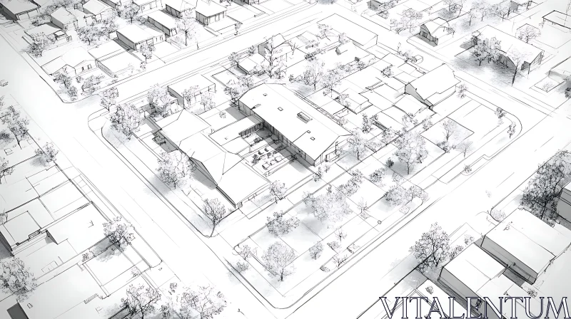 AI ART Aerial Sketch of a Residential Area