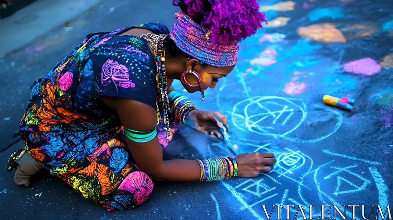 Woman Chalk Artist in Action AI Image