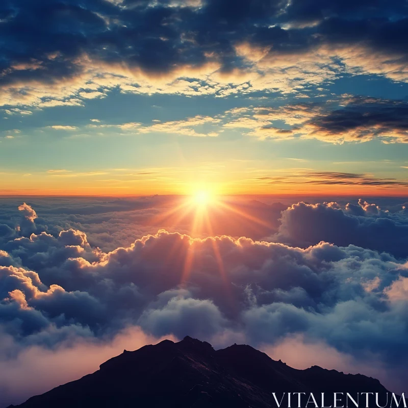 AI ART Sunset Over Cloud-Covered Mountain Top