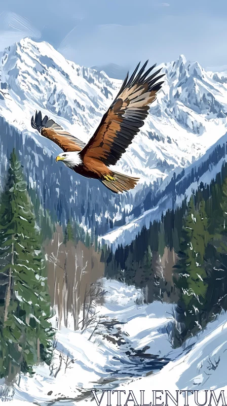 Majestic Eagle in Winter Landscape AI Image