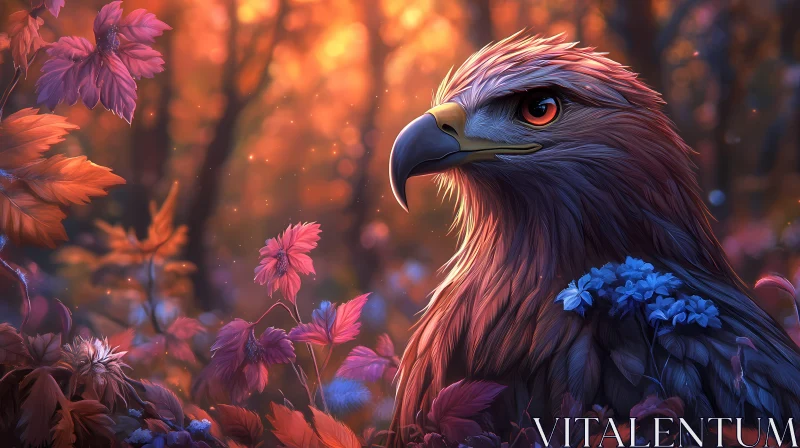 Eagle Amongst Vibrant Autumn Leaves AI Image