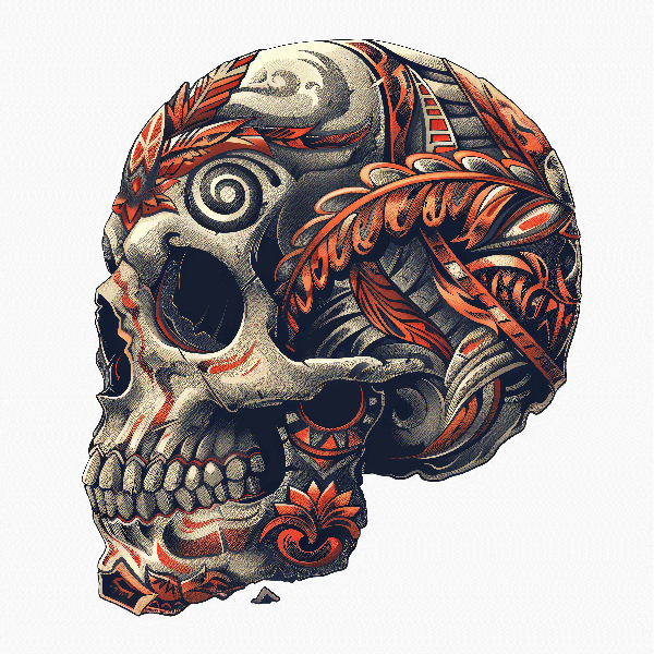 Stylized Skull Art for Apparel POD Design