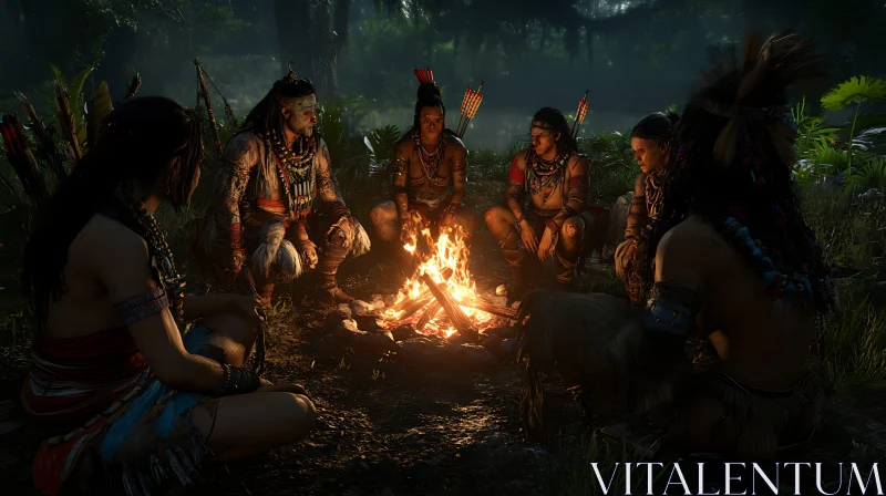 AI ART Indigenous Tribe Gathering by Fire