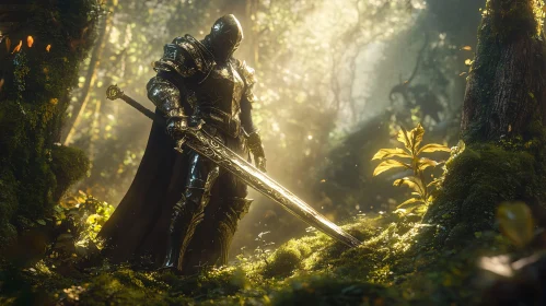 Armored Knight in Sunlight Forest