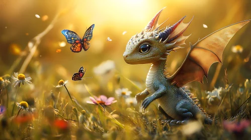 Dragon Cub in a Sunny Meadow