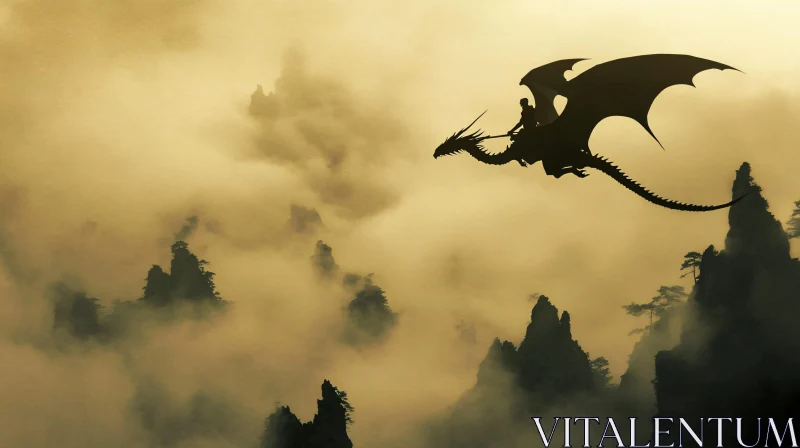 AI ART Fantasy Dragon Rider in Silhouette