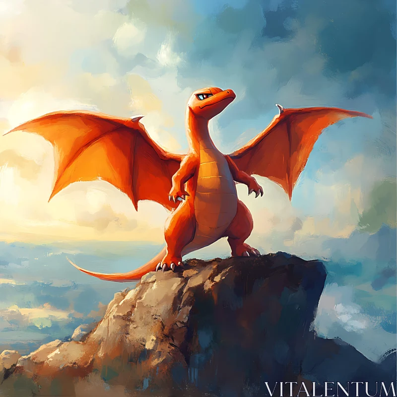 AI ART Orange Dragon on Mountain Top