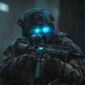 Tactical Soldier in the Rain