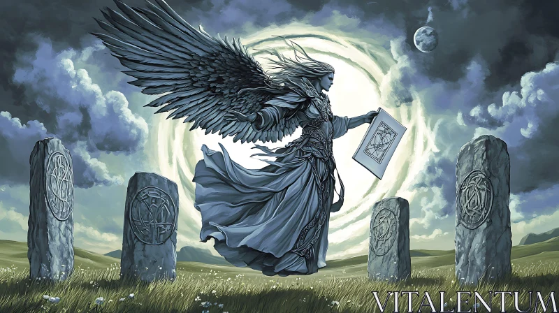 Winged Angel and Ancient Stone Tablets AI Image