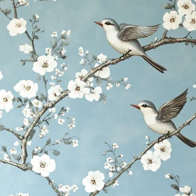 Birds and Blossoms Serene Illustration